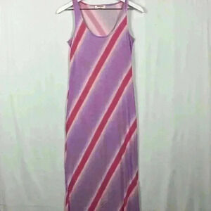 Zenana Sleeveless Maxi Dress Scoop Neck Slit Hem Pink, Purple & White Tie Dye S